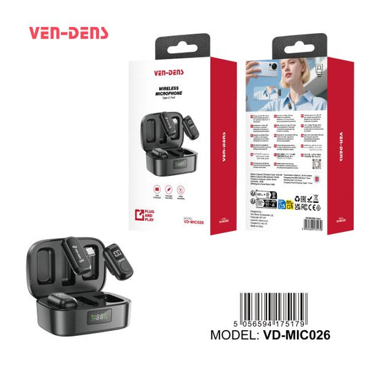 Ven-Dens Wireless Lavalier Recording Type-C Dual Magnetic Clip Mic Microphone VD-MIC026
