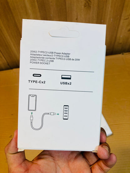 20W 2-Type-C 2-USB 4 Plugs Power Socket Adapter