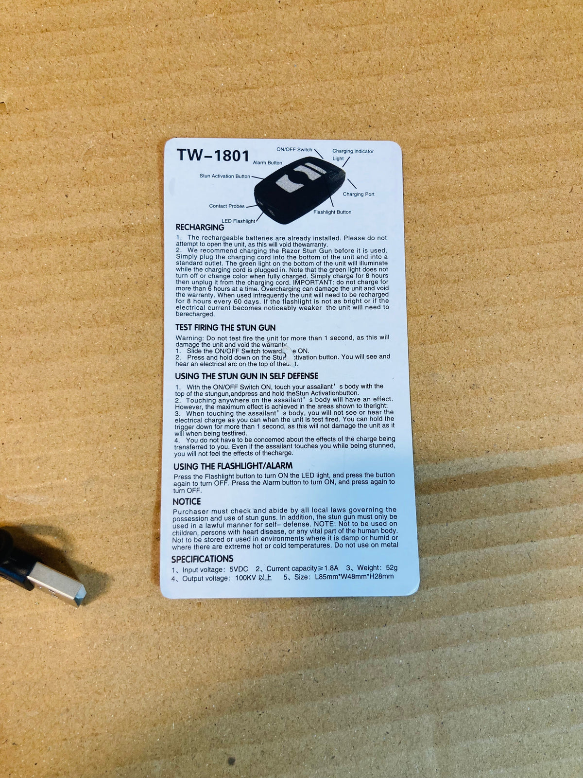 SABRE 3in1 Self Defence Siren Stun Gun Taser TW-1801
