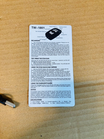 SABRE 3in1 Self Defence Siren Stun Gun Taser TW-1801