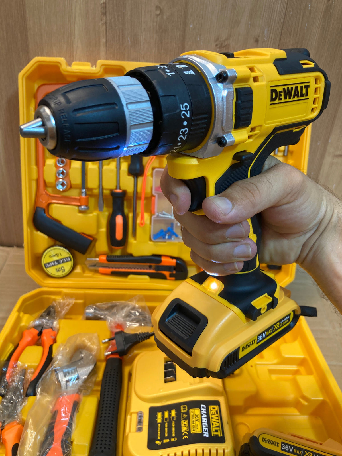 DeWalt Commercial Cordless Powerful Drill Machine 36V Double Batteries