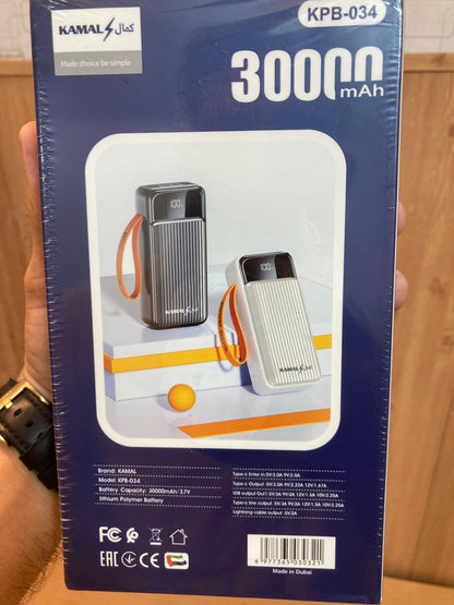 Kamal 65W Super Fast 2Built-in Cables Charging Power Bank 30,000mAh KPB034