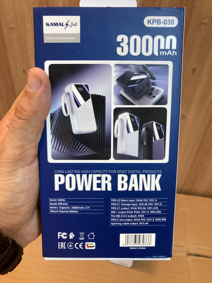 Kamal 45W Super Fast 4Built-in Cables Charging Power Bank 30,000mAh KPB036