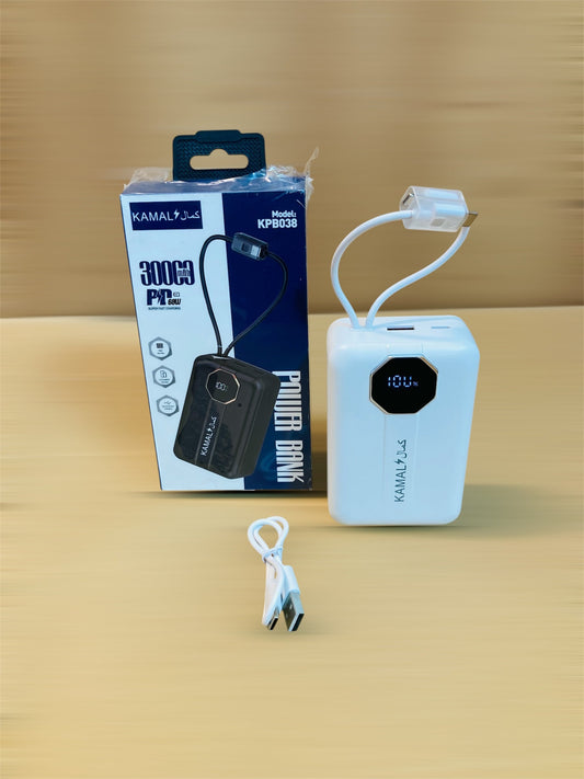 Kamal Compact Portable 30000mAh Built in Cables Fast Charging 68W Power Bank KPB038