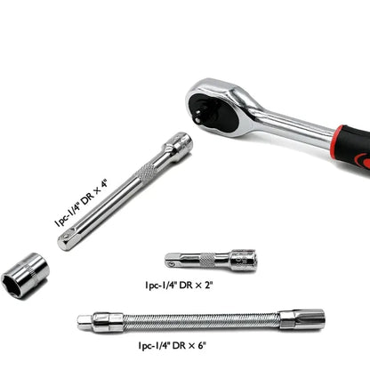 46 PCS Metric Socket Wrench & Bit Set – 1/4" Drive Ratchet Tool Kit with Extension Bar for Car, Bike, and Home Repairs – Durable Storage Case Included