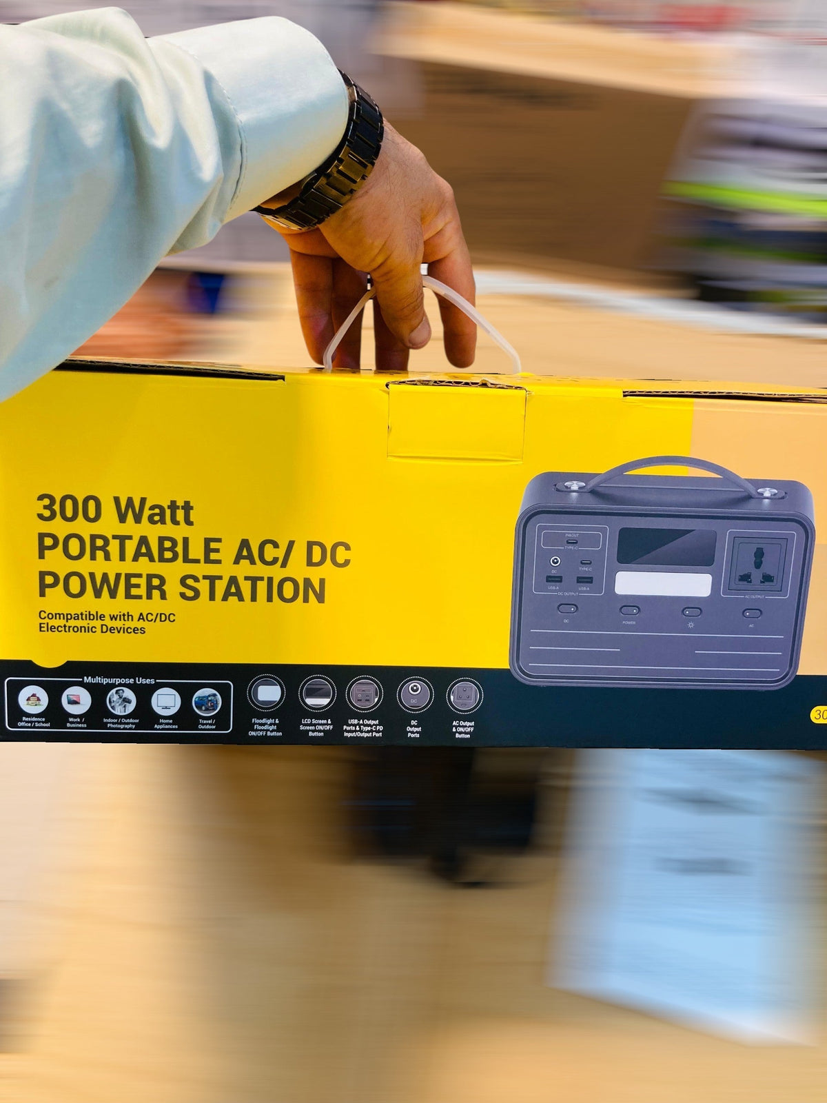 Portable 300 Watt AC/DC Power Station with Digital Display and Integrated Handle A41029