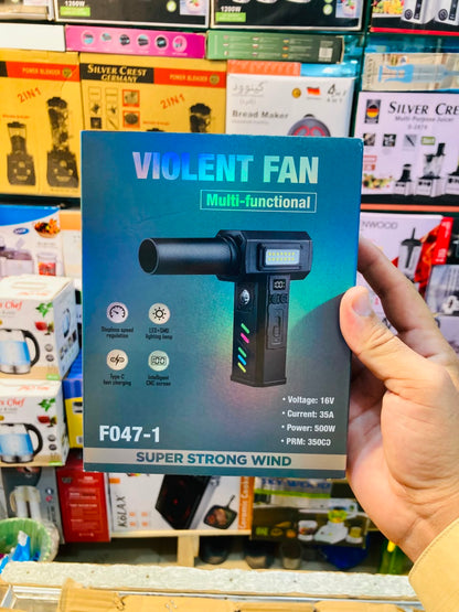 Violent Fan Multi-Functional Cordless Turbo Blower & Air Duster  500W High-Speed Blower with LED Light, Digital Display F047-1