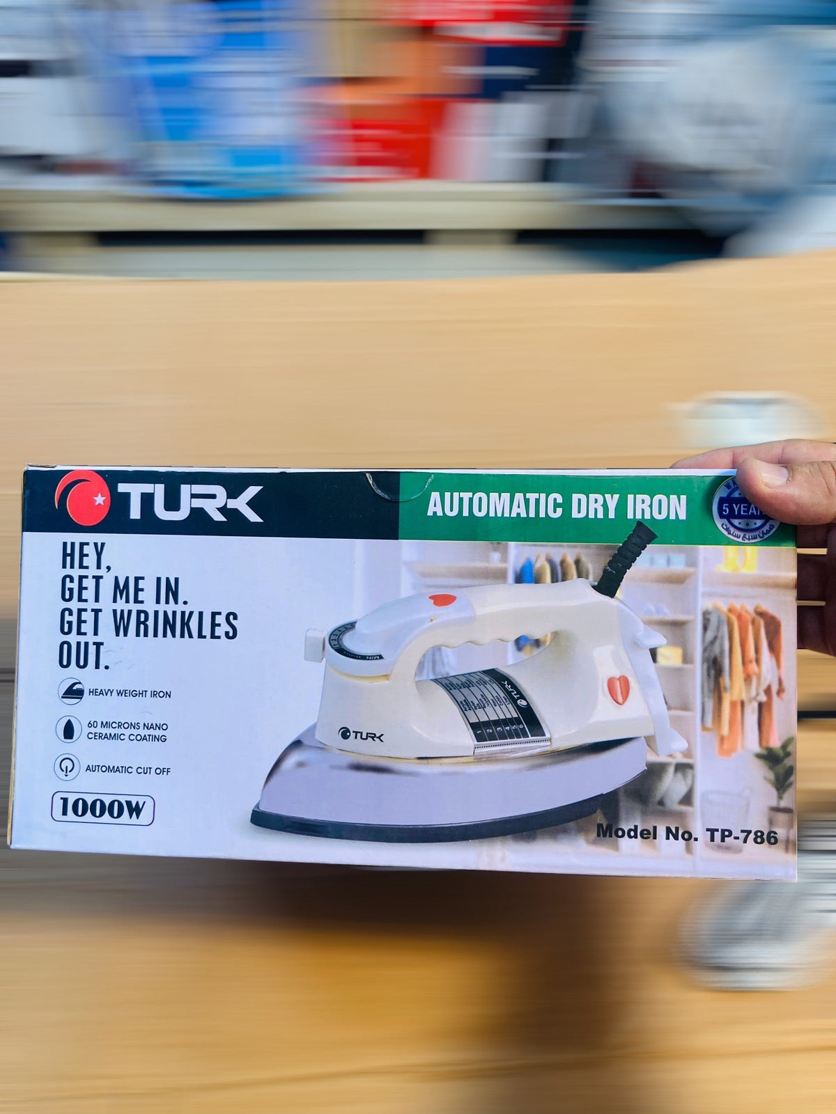 TURK 1000W Heavyweight Automatic Dry Iron with 60 Microns Nano Ceramic Coating TP-786